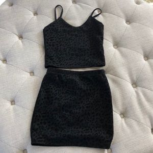 Kids 2pc set, blk cheetah top and matching skirt